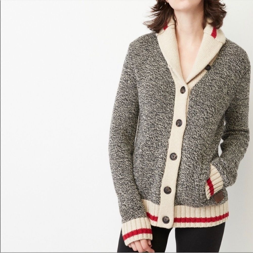 ROOTS Canada Cabin Women’s Wool Button Front Shawl Cardigan Sweater S